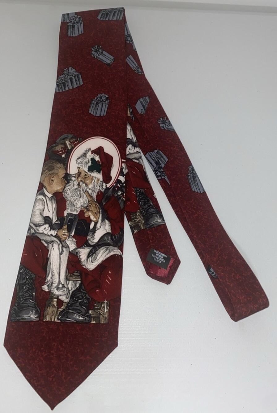 Norman Rockwell Christmas neck tie Child Sitting W/ Santa Saturday Evening Post